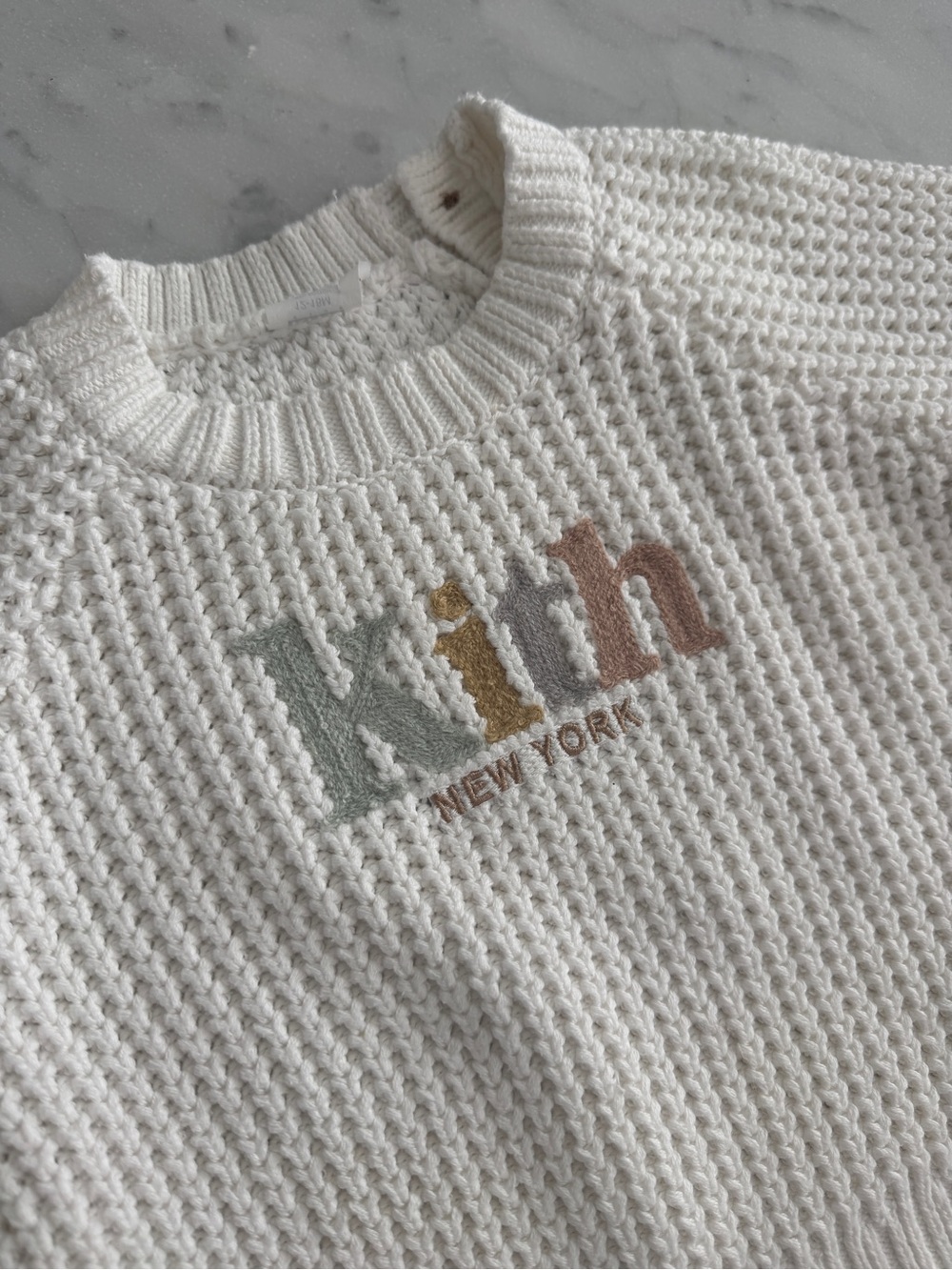 Kith Kids White Raglan Crewneck Logo Knit Sweater - Picture 2 of 6